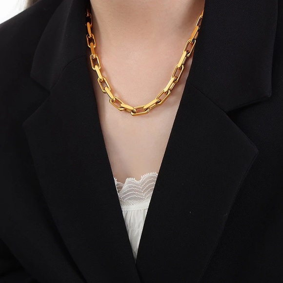 18K Gold Plated Diamond Cut Chain Necklace*Statement Jewelry*Waterproof Chunky - Picture 7 of 7